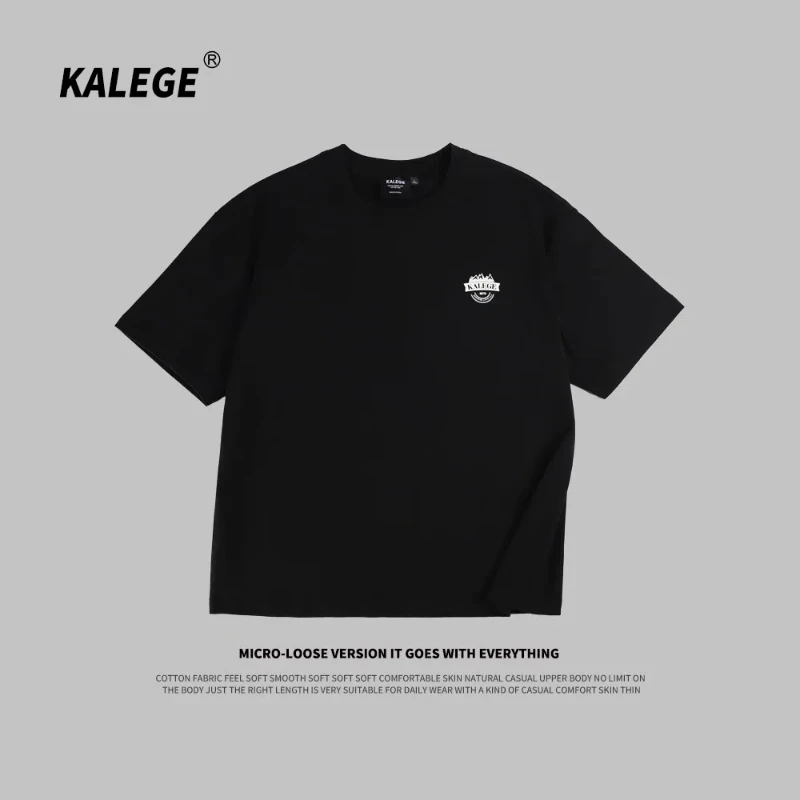 

High End Men's Clothing Pure Cotton Black Versatile Pullover Tops Fashion Casual Pattern Printing Short Sleeve Loose T-Shirt