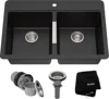 33 Inch Dual Mount 50/50 Double Bowl Granite Black Kitchen Sink W/Drop in And Undermount Kitchen Sink Installation 1
