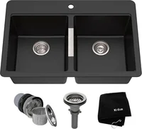 33 Inch Dual Mount 50/50 Double Bowl Granite Black Kitchen Sink W/Drop in And Undermount Kitchen Sink Installation 1