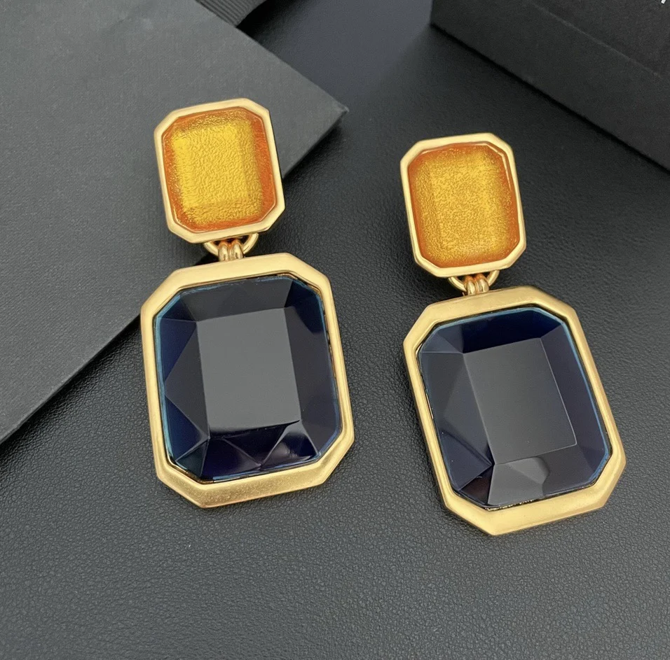 Earrings Fashion Exaggeration Light Luxury Retro Square Geometric Ear Clip For Women Aretes De Mujer Pendientes Boucle