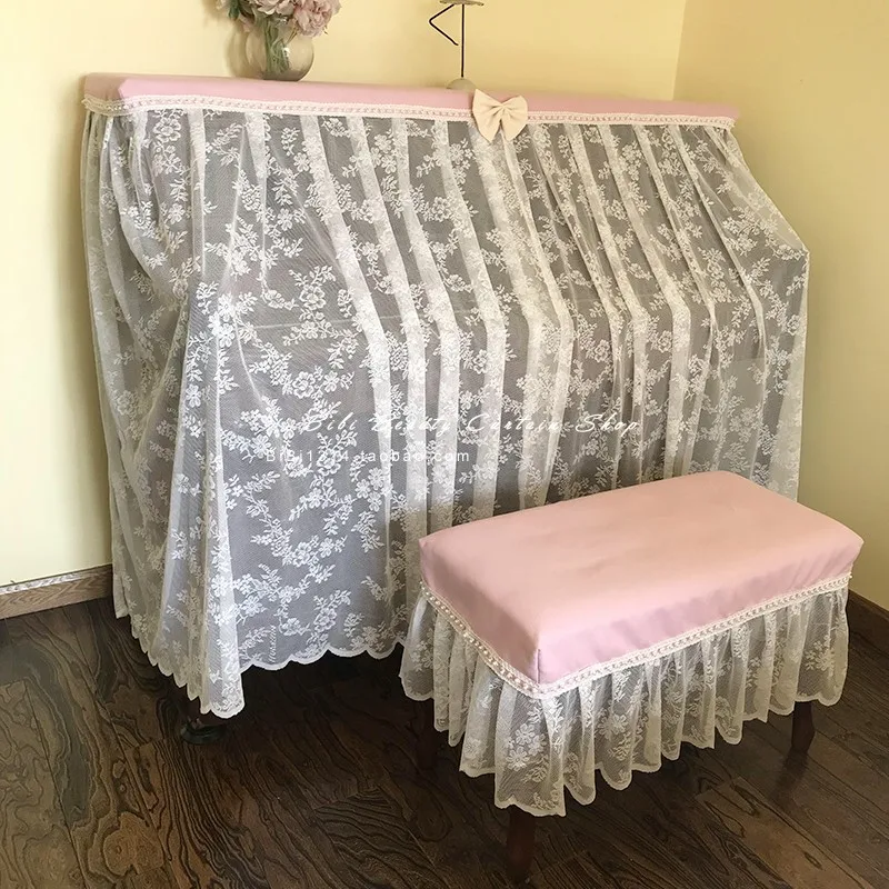 Lace Piano Dust Cover Chair Cover Garden Rose Mesh Dustproof Semi-Full Piano Case Home Decor Four Colors Optional