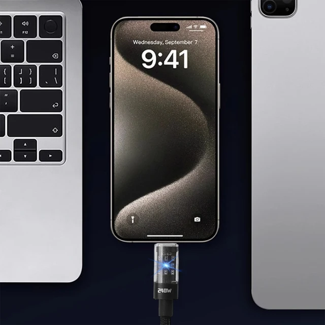 Cable de carga súper rápido USB tipo C de nailon de 240W para Samsung, Xiaomi, Huawei, Honor, pantalla Digital LED, Cable de datos del cargador USB C 5
