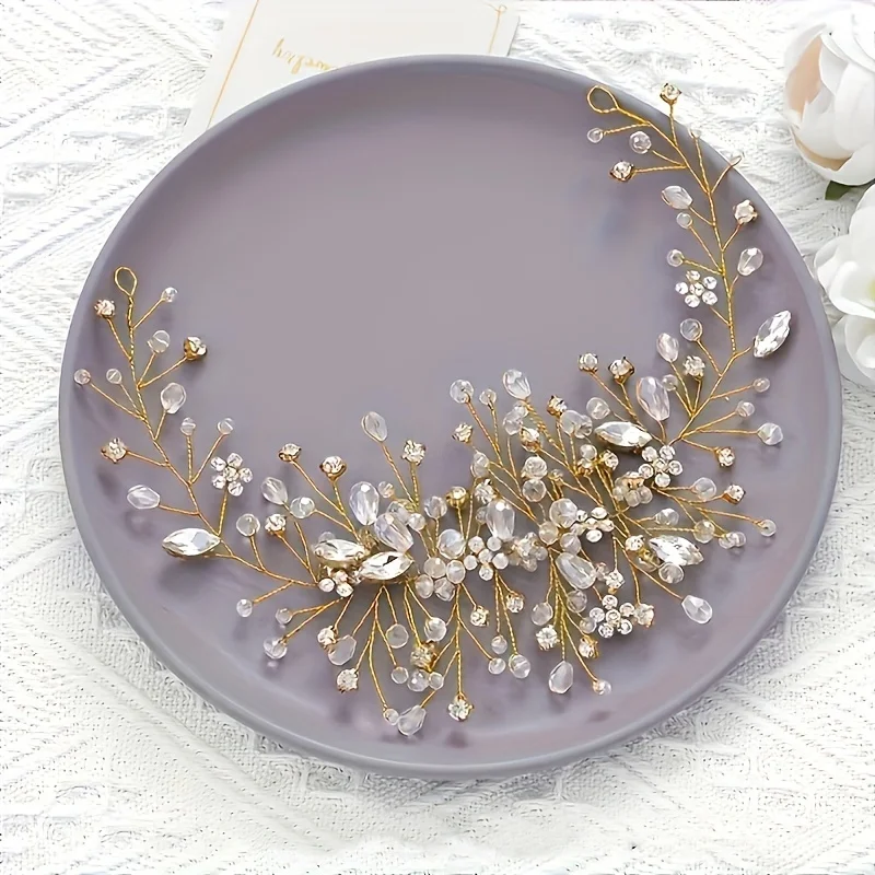 Crystal Pearl Leaf Headband Hairband Princess Tiara Crown For Party Prom Bridal Wedding Hair Accessories Jewelry Hairband Gift