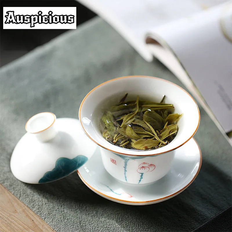175ml Retro Ceramic Gaiwan Teacup Handmade Lotus Art Tea Tureen Boutique Tea Bowl Chinese Porcelain Teaware Accessorie Drinkware