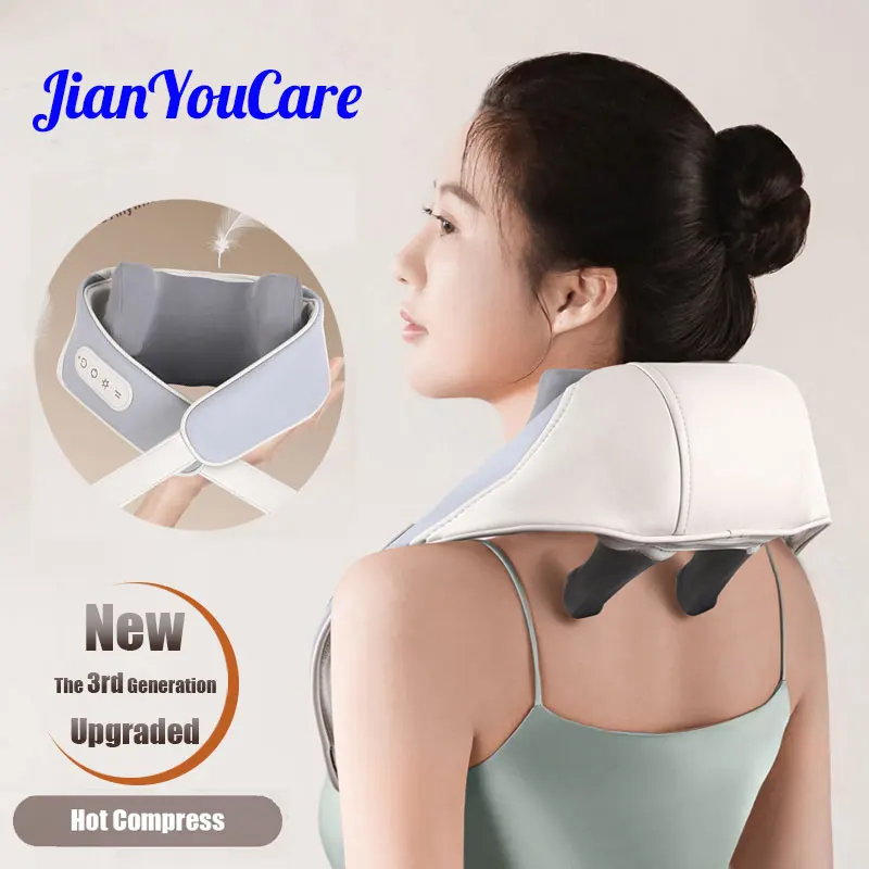 JianYouCare electrical neck & shoulder body massager Heated Kneading Shiatsu Shawl Cervical back Massage machine fatigue Relieve electric heating shawl wearable electric blanket machine washable usb heated shawl battery operated warm blanket winter supplies