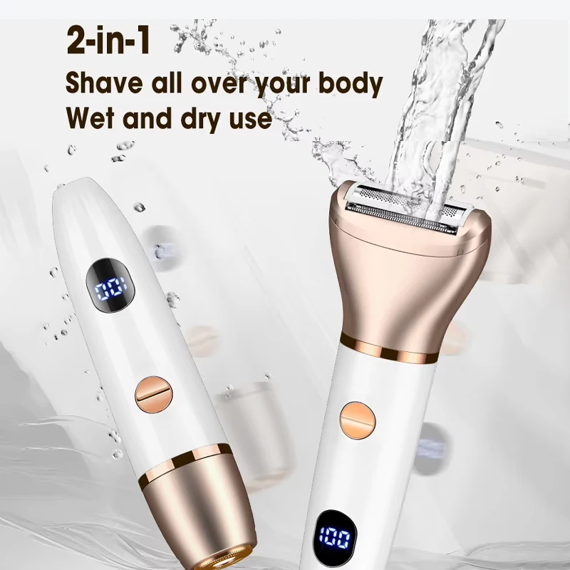 Electric Razors for Women 2 in 1 Bikini Trimmer Wet & Dry Use Electric Lady Shaver for  Private Area Easy to Clean Portable 2