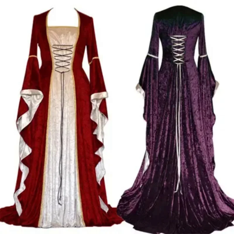 

Women Medieval Ladies Retro Party Dress Halloween Costume Cosplay Court Noble Robe Ancient Bell Sleeve Princess Costume Vestidos