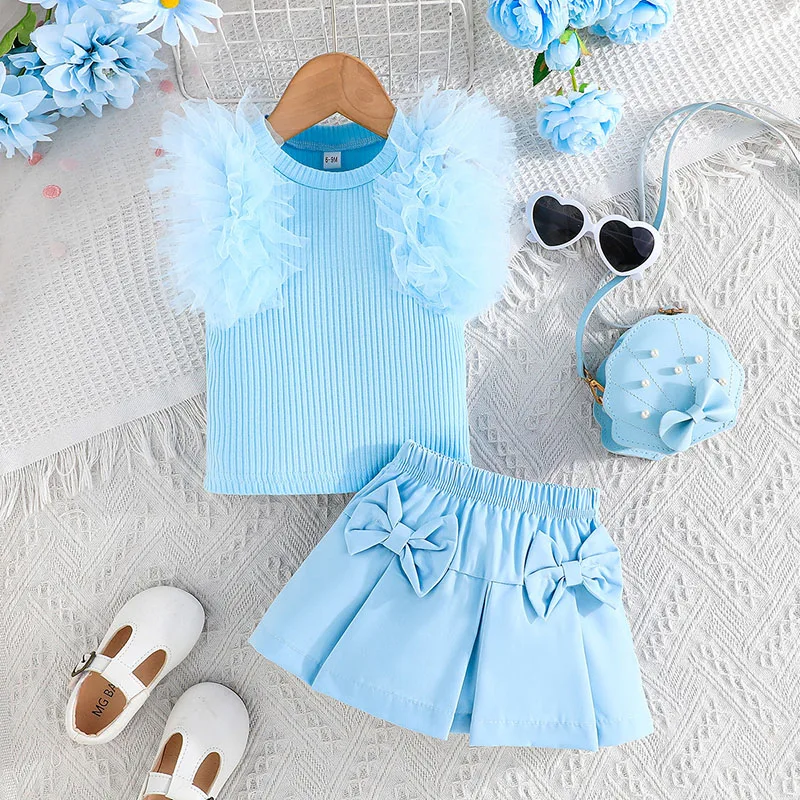 Baby Girls Summer Mesh Top and Skirt Set