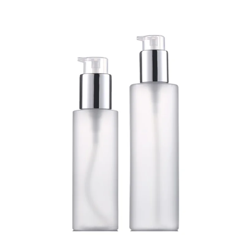 

25Pcs Refillable Bottle Empty PET Frost Plastic Silver Collar Clear Lotion Pump 100ml 150ml 200ml Cosmetic Shower Gel Bottles