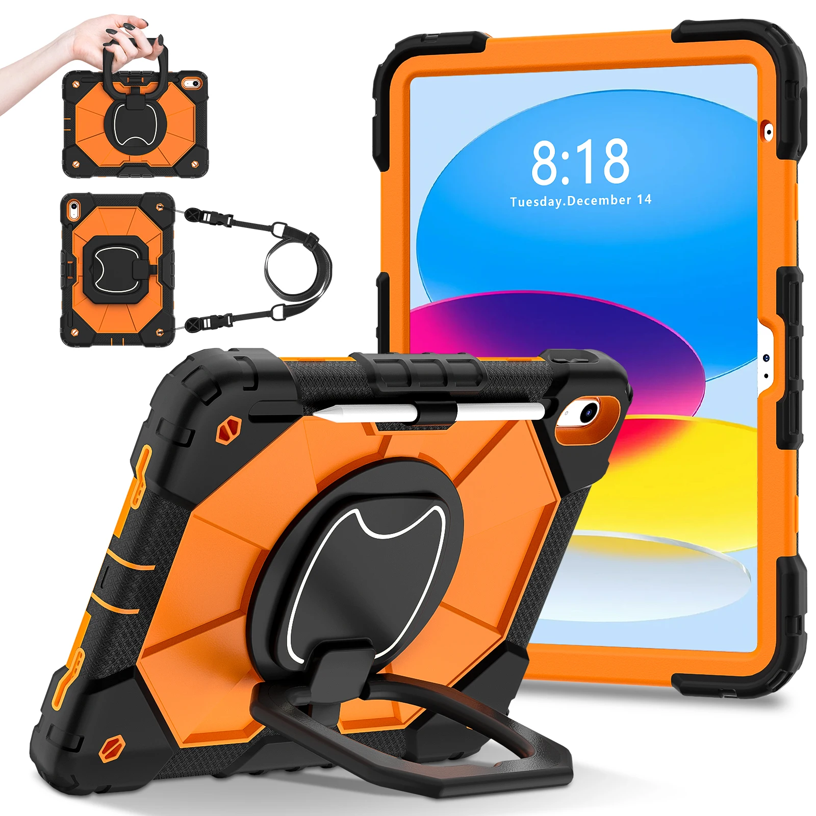 Kids Safe Shockproof Tablet Case with Shoulder Strap and Stand – Durable Silicone + PC Cover