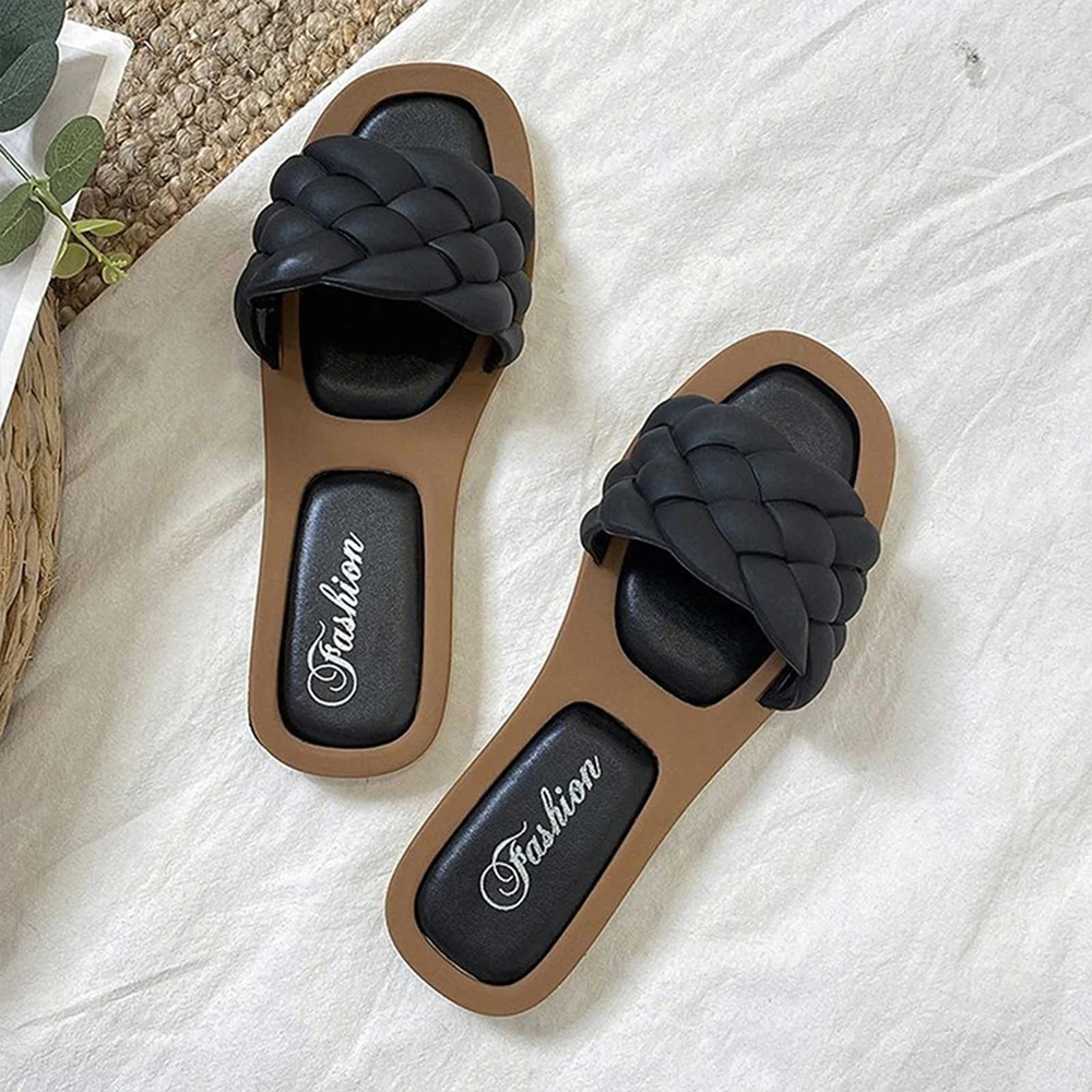 Sandals  Women Open Toe Sandals Walking Solid Color Women Shoes Woven Beach Female Slippers Holiday Slipper Chaussure Femme