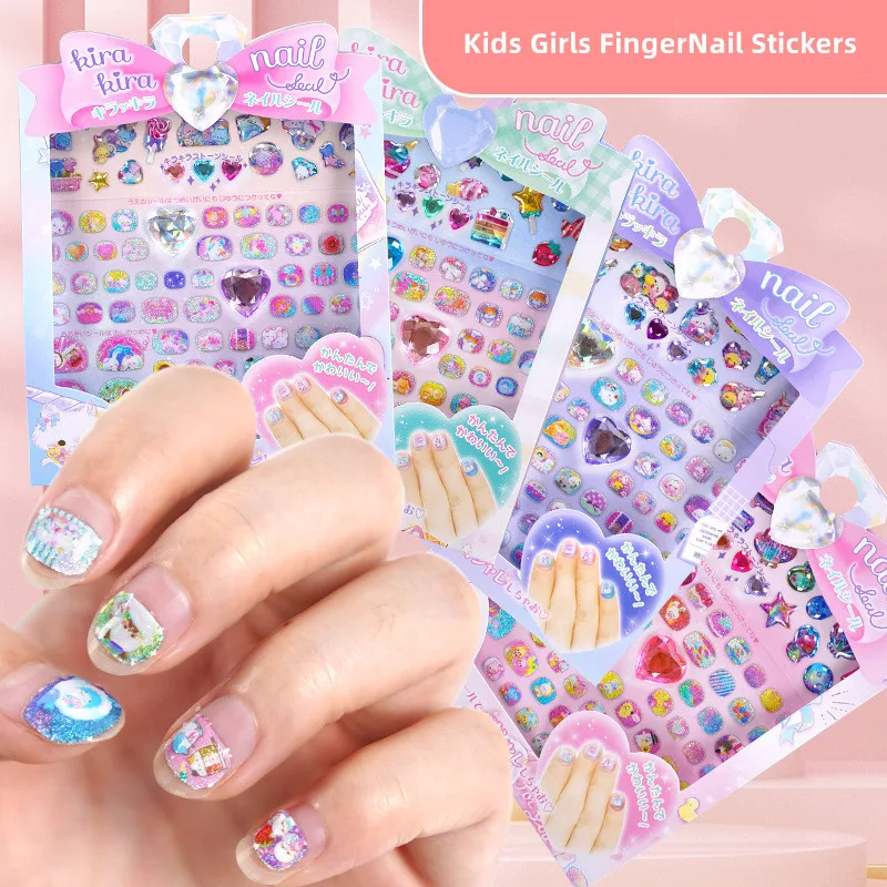 

1Sheets Kids Kawaii Cartoon Nail Stickers Toys Girl Nail Enhancement Glitter Crystal Fingernail Stickers Children Small Gifts