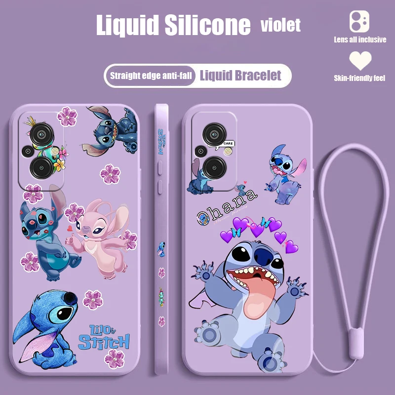 Disney Stitch Anime Cute For Xiaomi Redmi 12C 11A 10C 10X 9T 9C 9A 9A 8A 7A A2 A1 Plus Prime Liquid Left Rope Phone Case