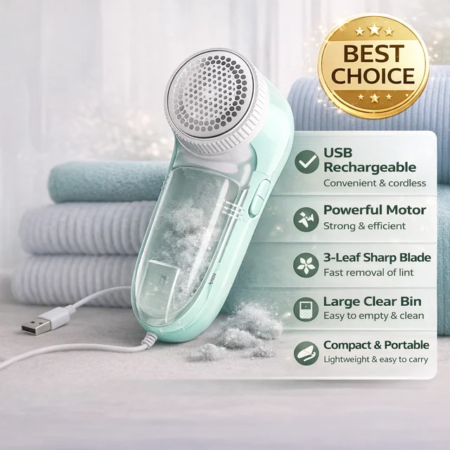 Portable Electric Fabric Shaver - Professional Lint Remover & Fuzz Trimmer for Clothes, Household Use with Sharp Blade and Brush 1