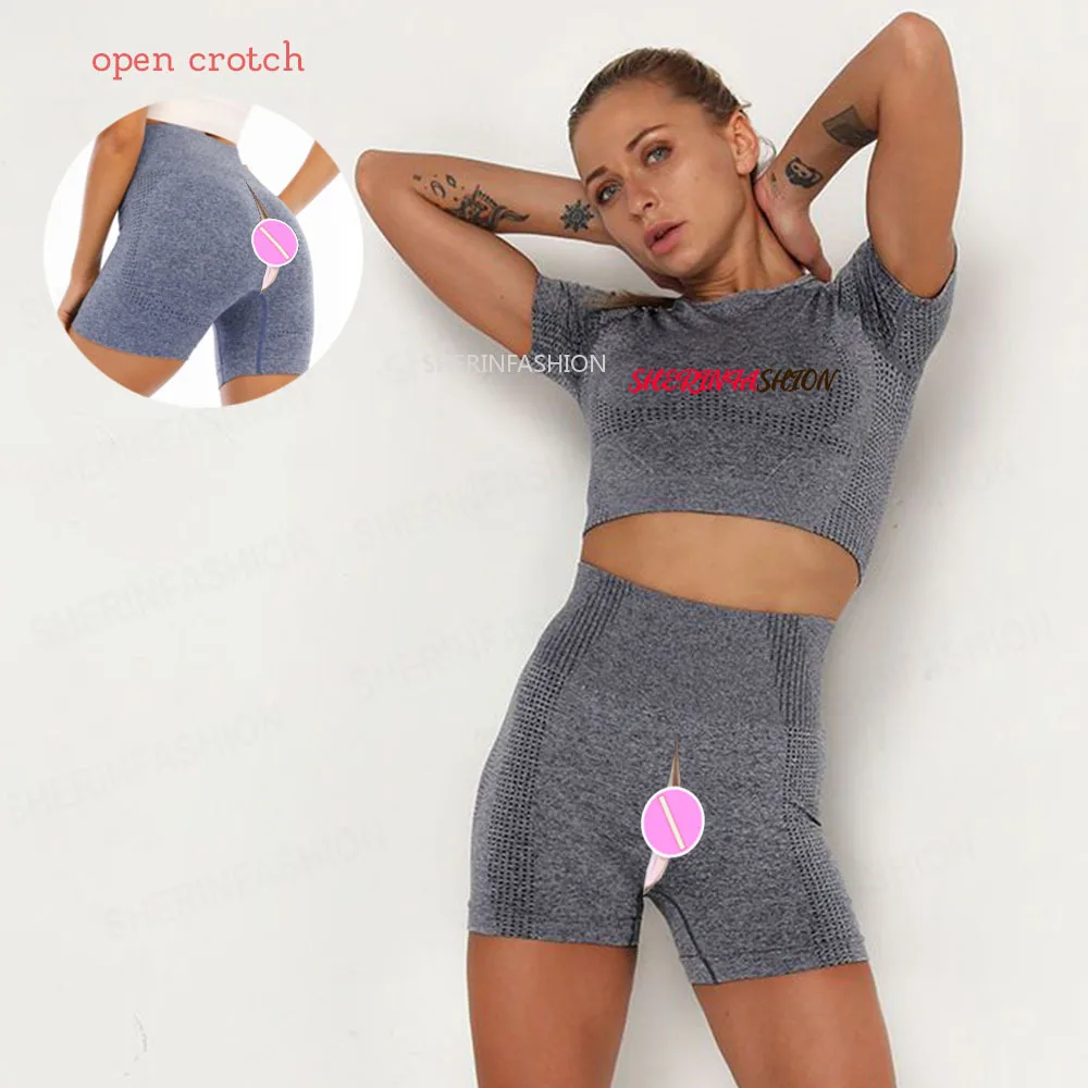 Woman Sexy Open Crotch Leggings with Hidden Zippers Push up Skinny Crotchless Mini Pants Sport Elastic Breathable Erotic Shorts