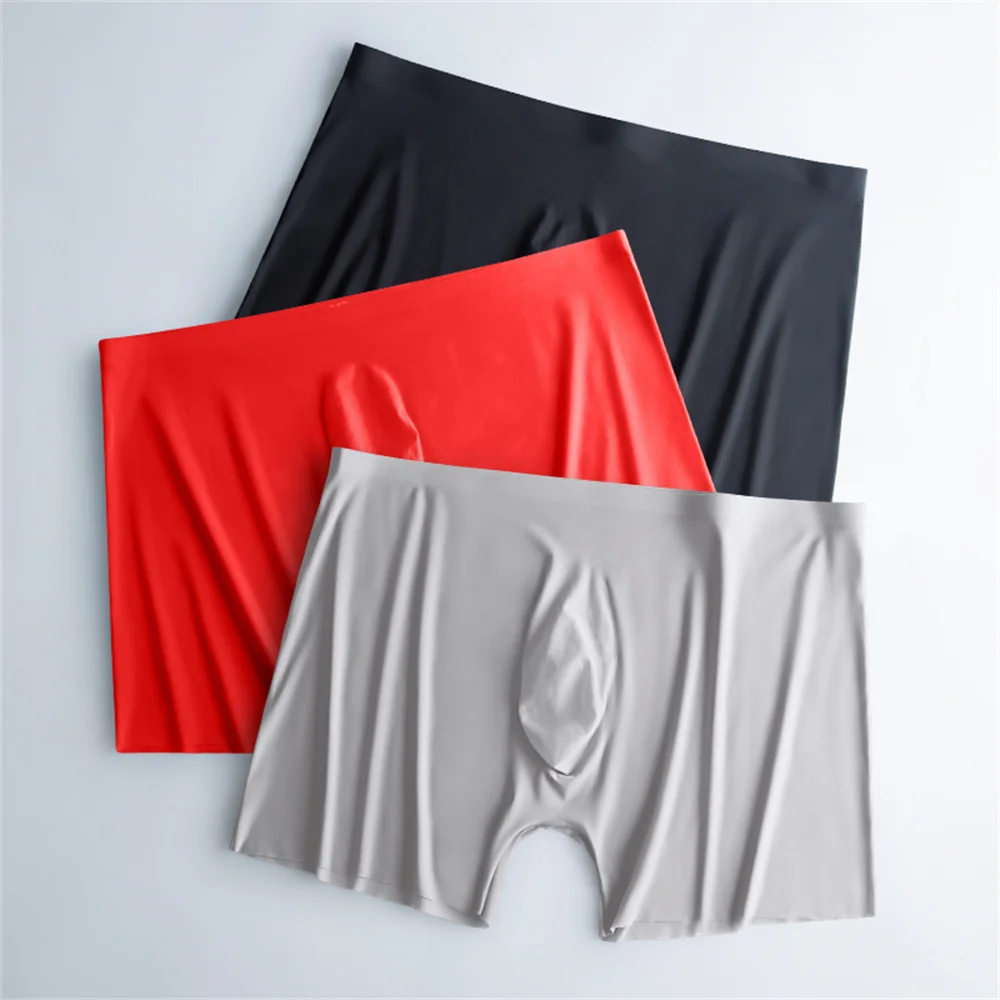 Super Lightweight Bulge Pouch Underwear Men Panties Ice Silk Boxers Seamless U Convex Trunks Male Sexy Shorts Plus Size L-XXXL 1