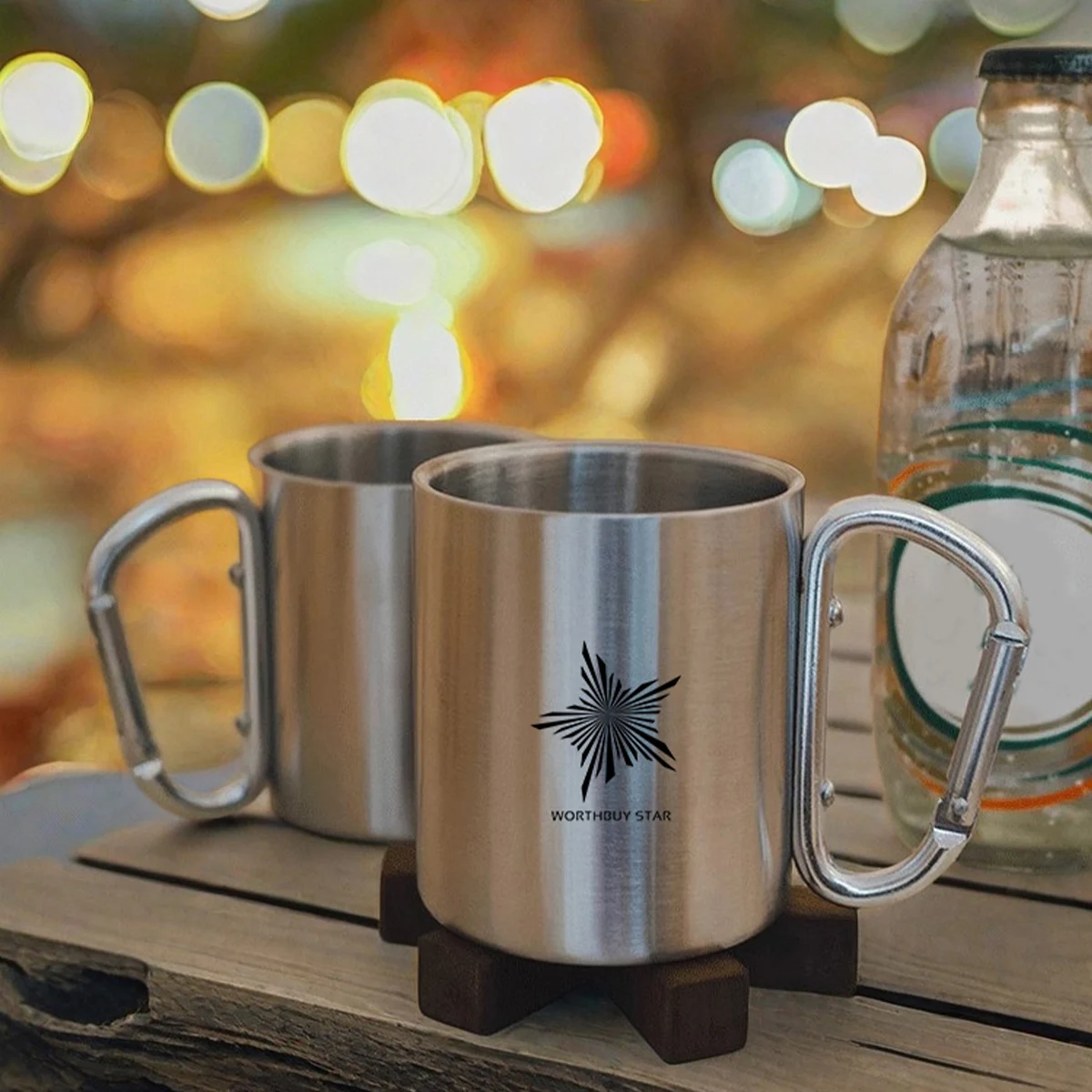 220/300ml Camping Travel Stainless Steel Cup Portable Coffee Tea Mug With Carabiner Handle Outdoor Hiking Drinkware