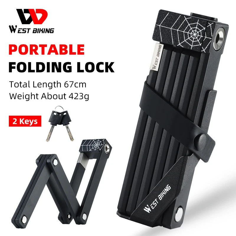 

WEST BIKING Portable Folding Lock With 2 Keys Cobweb Pattern Anti-Theft Bicycle Foldable Lock MTB Road Bike Accessories