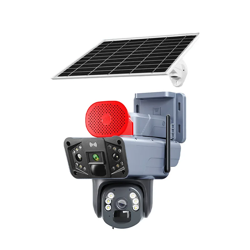 6 million SolarCCTV 360 degree three screen solar camera Okam outdoor remote 4G monitor