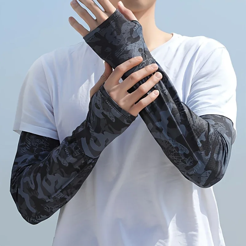 Men's Summer Sunscreen Arm Protection Ice Sleeves for Outdoor Sports Washable Camo Protective Ice Cool Sleeve Cover Sunscreen