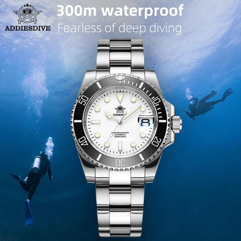 ADDIESDIVE New Men's Automatic Mechanical Watches 41mm Sapphire 316L Stainless Steel 300M Waterproof Diver Watch Reloj Hombre
