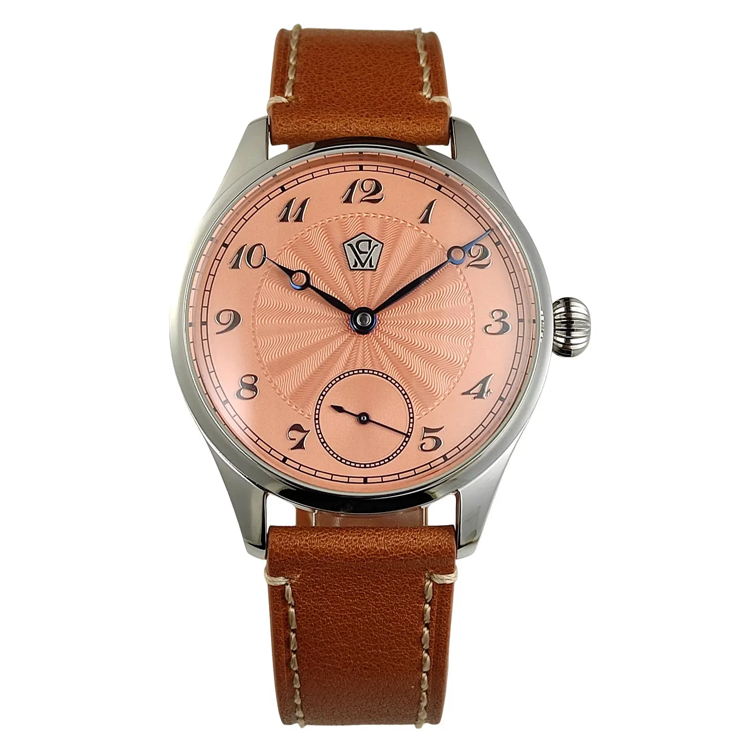 40MM manual mechanical watch with guilloche dial, 3D silver markers, blued hands, Sea-Gull ST3621, Jones Sword style, business w