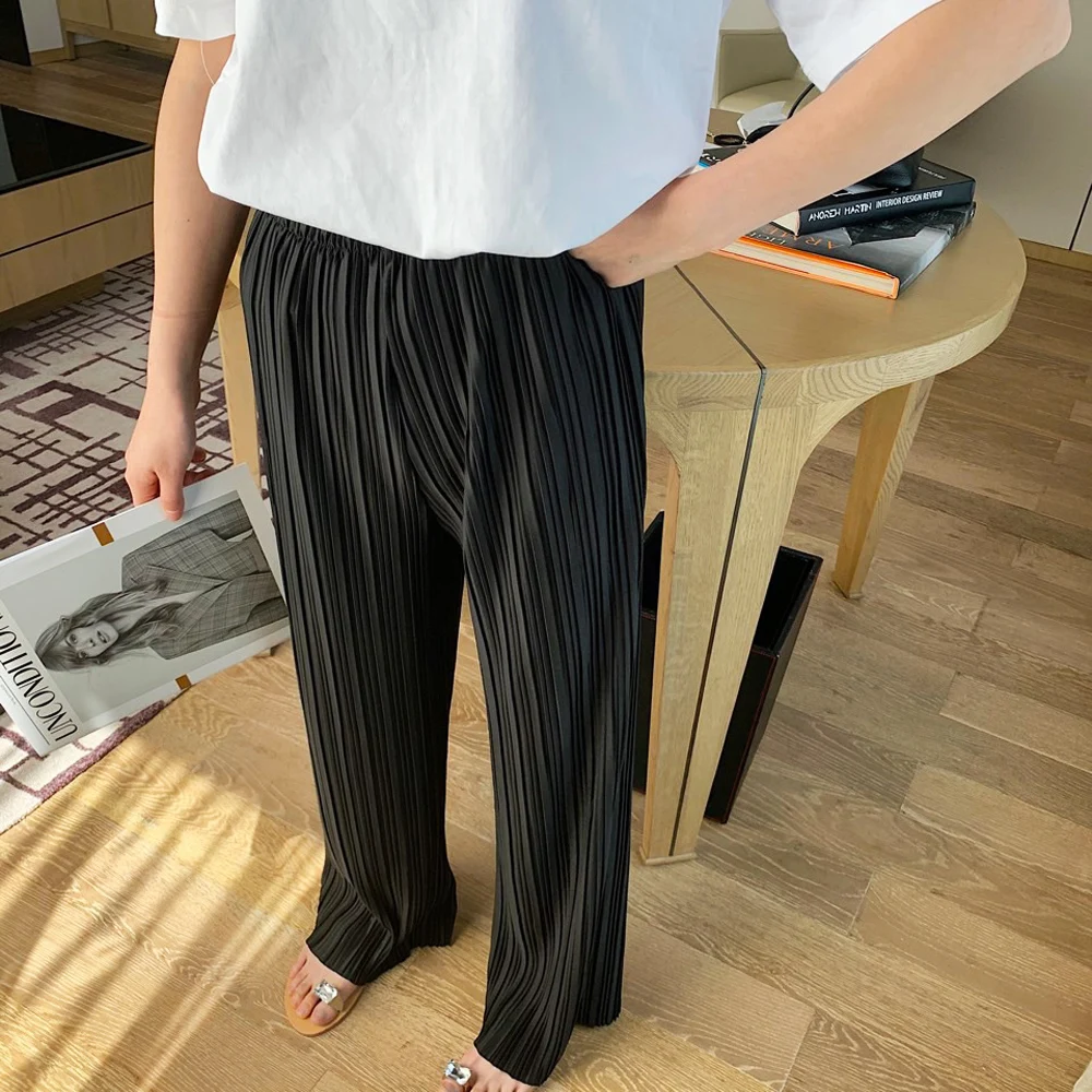 

Women's Pleated Black Chiffon Skirts Trousers High Waist New Long Baggy Pants Wide Leg Mopping Pants Korean Summer Clothes 2023