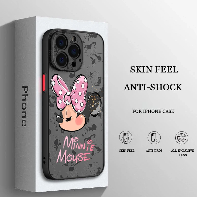 thumbnail image 1 of Cute Disney Mickey Minnie For iPhone 14 13 12 11 Pro Max XS Max X XR 7 8 Plus 6S 5S Frosted Translucent Phone Case, 1 of 5