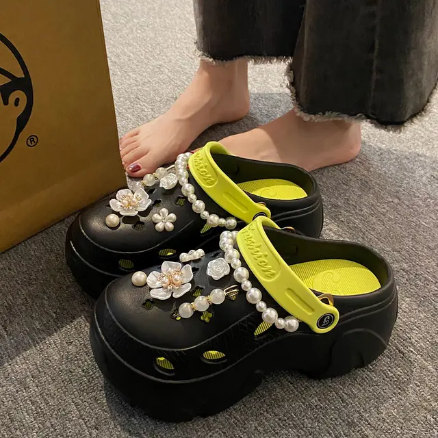 Pearl Chain Chunky Platform Sandals for Women Non Slip Garden Clogs - Image 5
