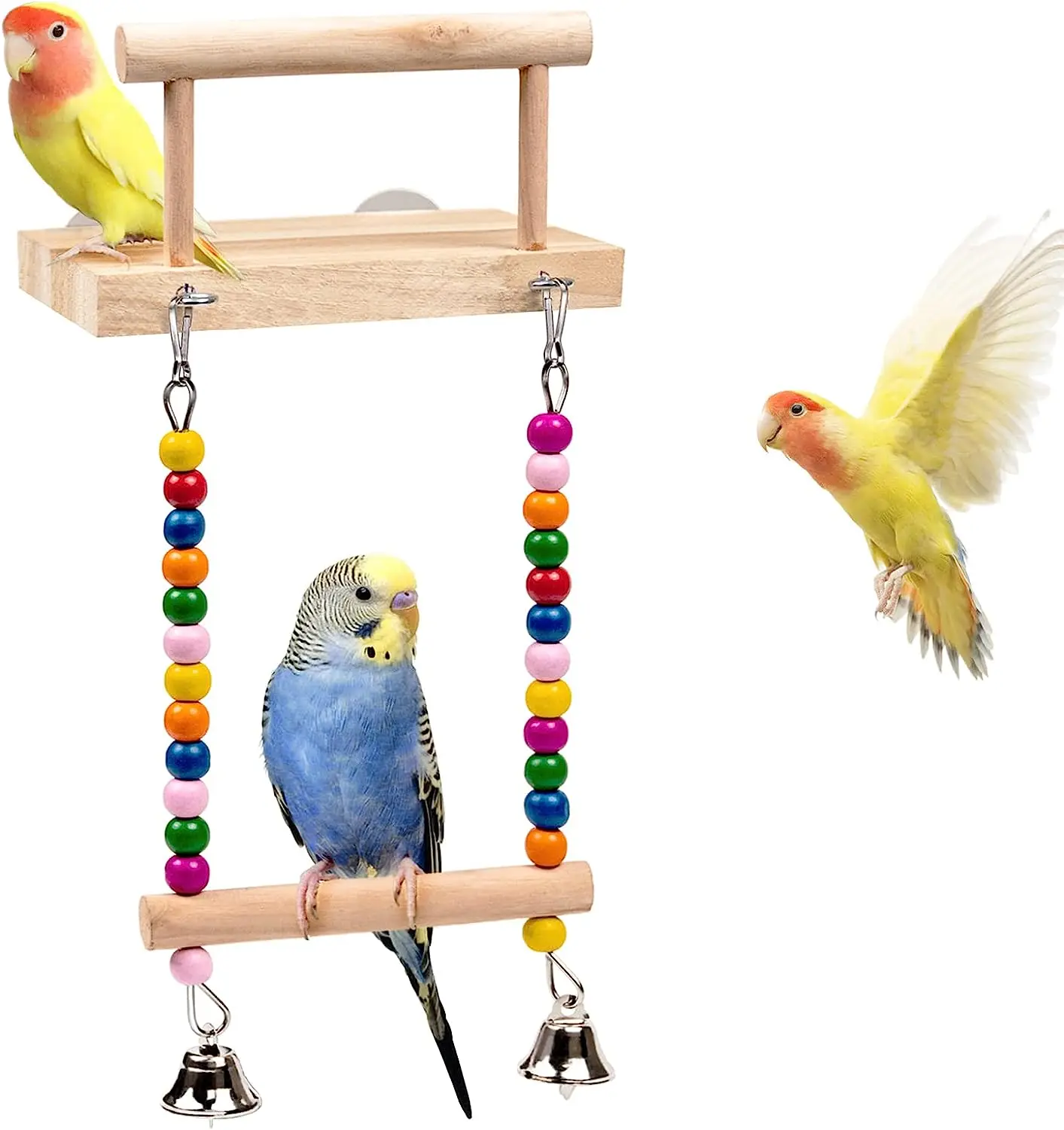 Bird Mirror Wooden Interactive Play Toy With Perch For Small Parrot