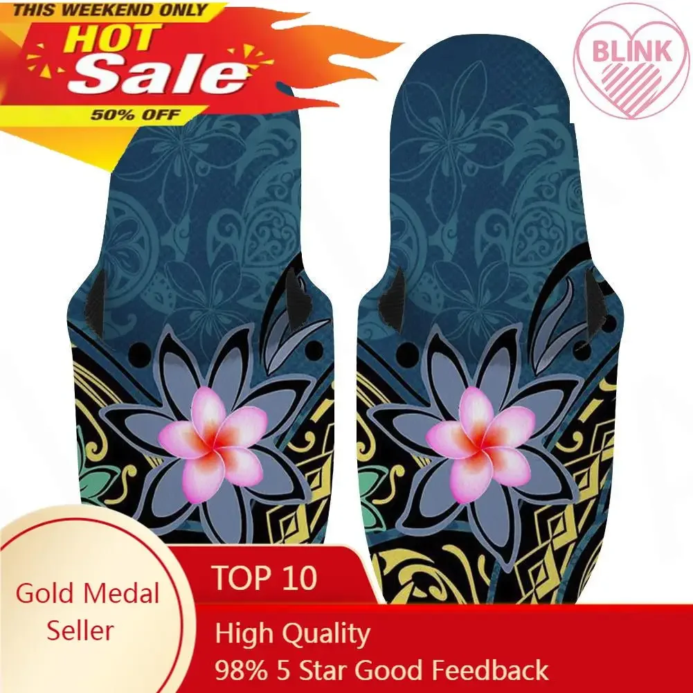 Men's Cotton Slippers Hawaii Polynesian Plumeria Print Indoor Non-slip Flat Shoes Warm House Soft Plush Fashion