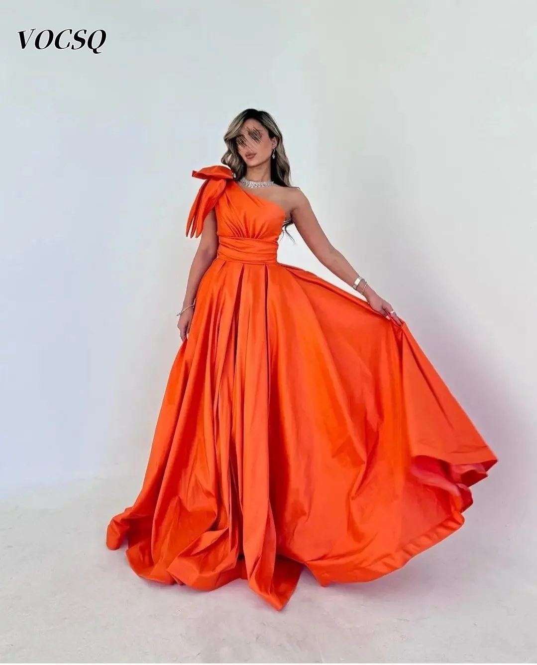 Saudi Arabia Women Prom Dresses One Shoulder Orange Satin A Line Prom Dresses Party فساتين سهرة Customized