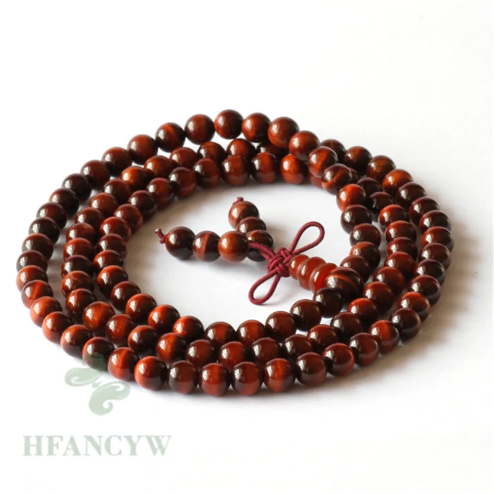 6mm Red Tiger's eye 108 Bead Tassel Bracelet Japa Wear StackableMeditation Gift Men's Cuff Mala