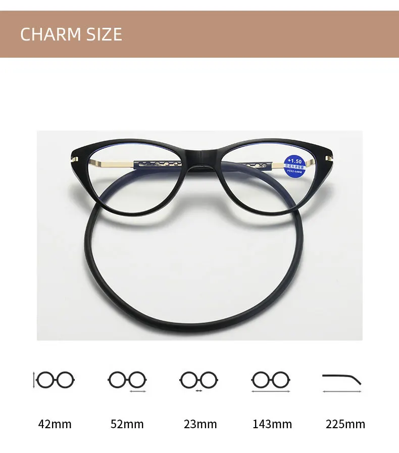 BOYSEEN Cat Eye Presbyopie Lesebrille Frauen Männer Anti blaues licht Presbyopie Skalierbare tragbare Magnetische hals suspendierung – Detail 7