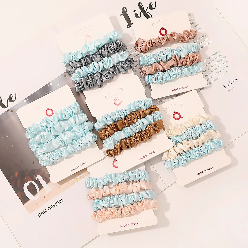 Elegant Satin Hair Scrunchies Set - Vintage Solid Color Elastic Bands