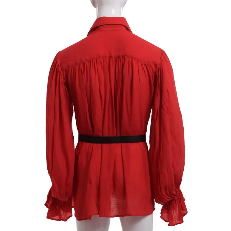 Shirt Tops Medieval Renaissance Lacing Up Bandage Ruffles Fashion Men Vintage Costume Fluffy Long Sleeve