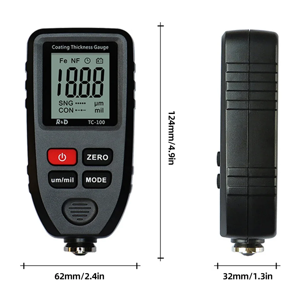 Coation Thickness Gauge 0.1micron/0-1300 Car Paint Film Thickness Tester Car Coating Measuring Tools Automotive Paint Meter