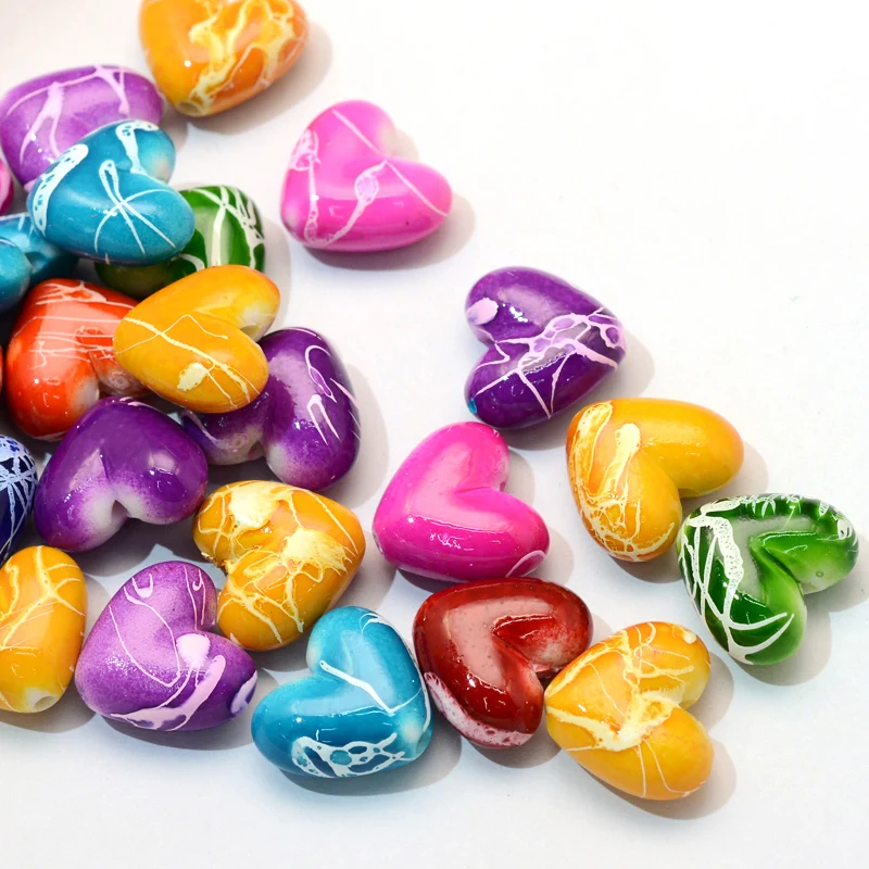 

500g Spray Painted Drawbench Heart-shaped Acrylic Beads Spacer Loose Charm Beads For Jewelry Making DIY Bracelet Earrings