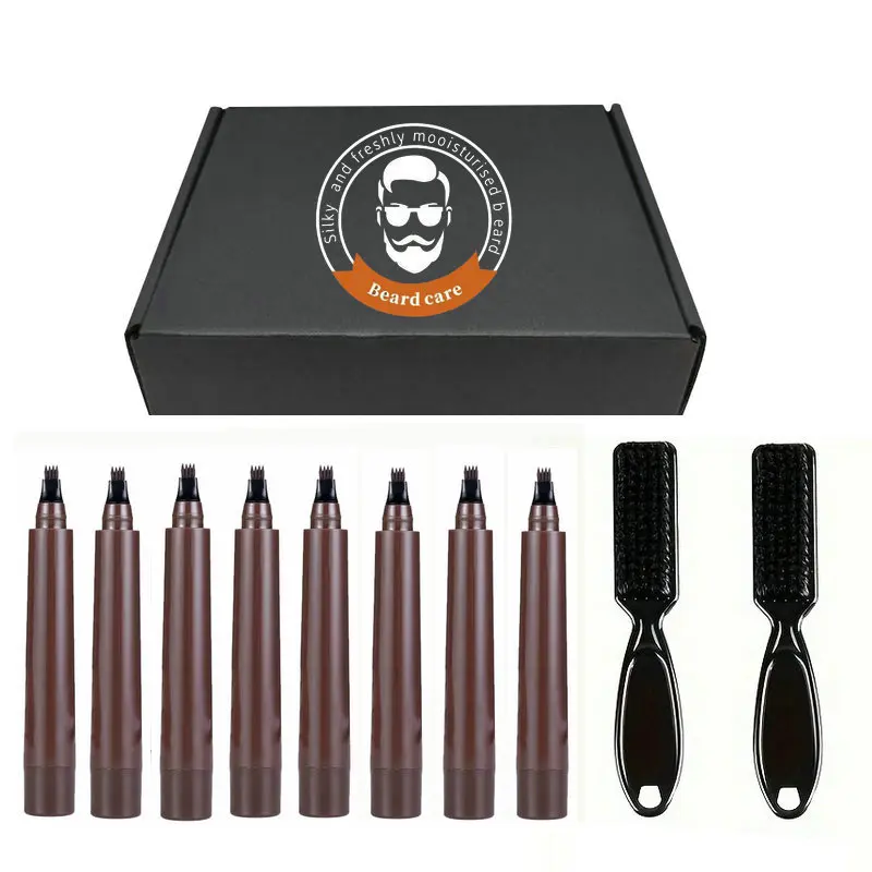 Beard filling pen kit beard enhancer brush coloring shaping tools waterproof black brown hair pencil man cosmetic