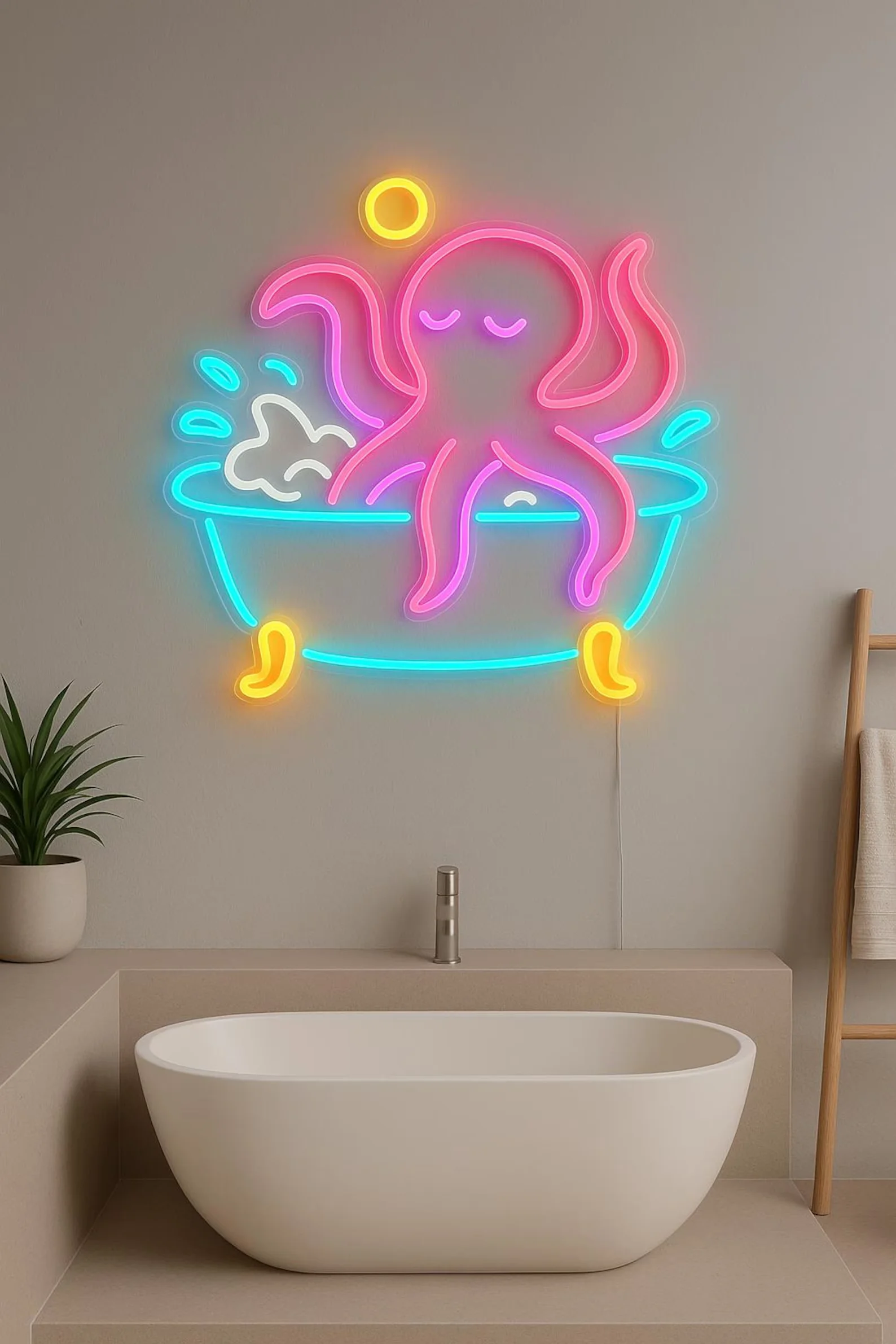 욕조 속의 문어 네온 사인, 문어 LED 장식, 욕실 네온 장식, 동물 네온 사인, 어린이를 위한 선물
