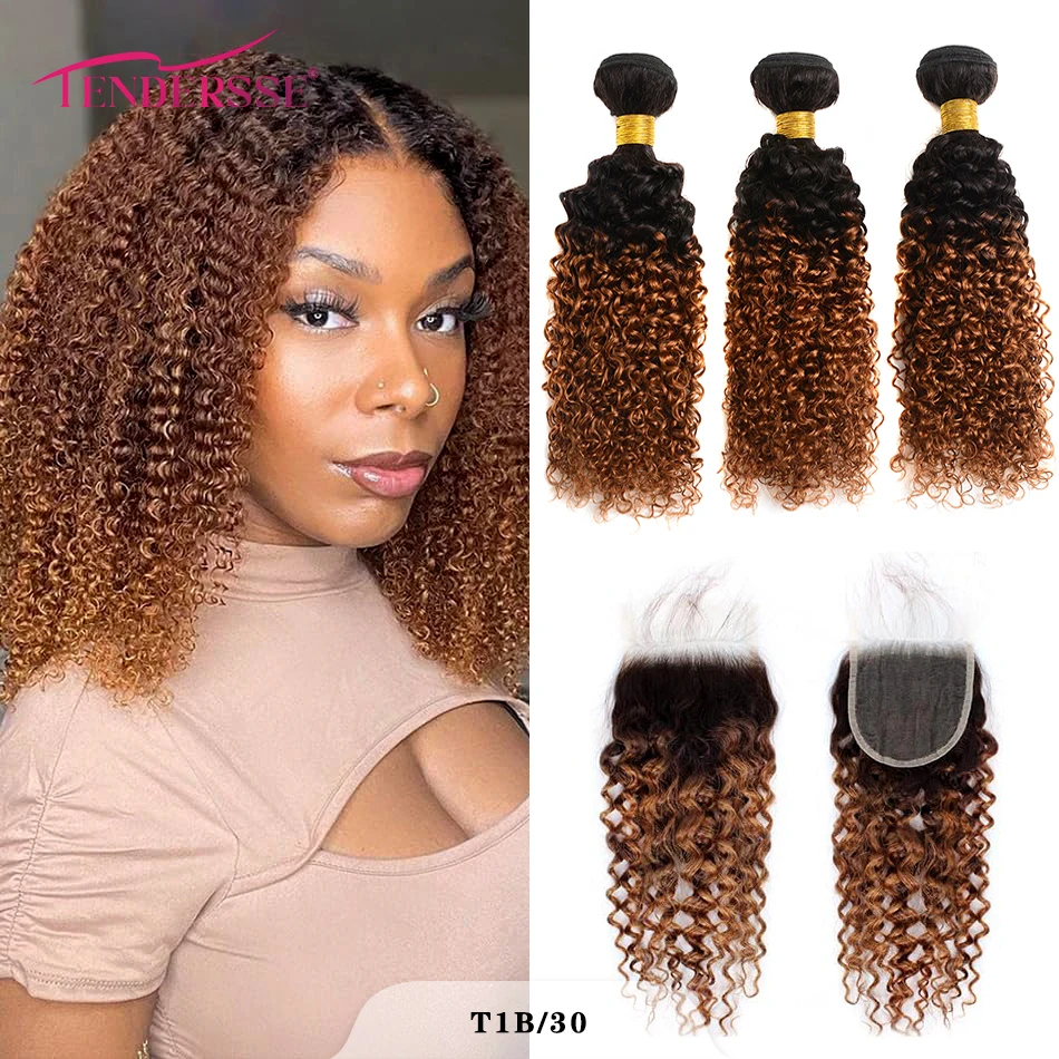 Tedersse 10A Kinky Curly Weave Human Hair Bundles with Closure