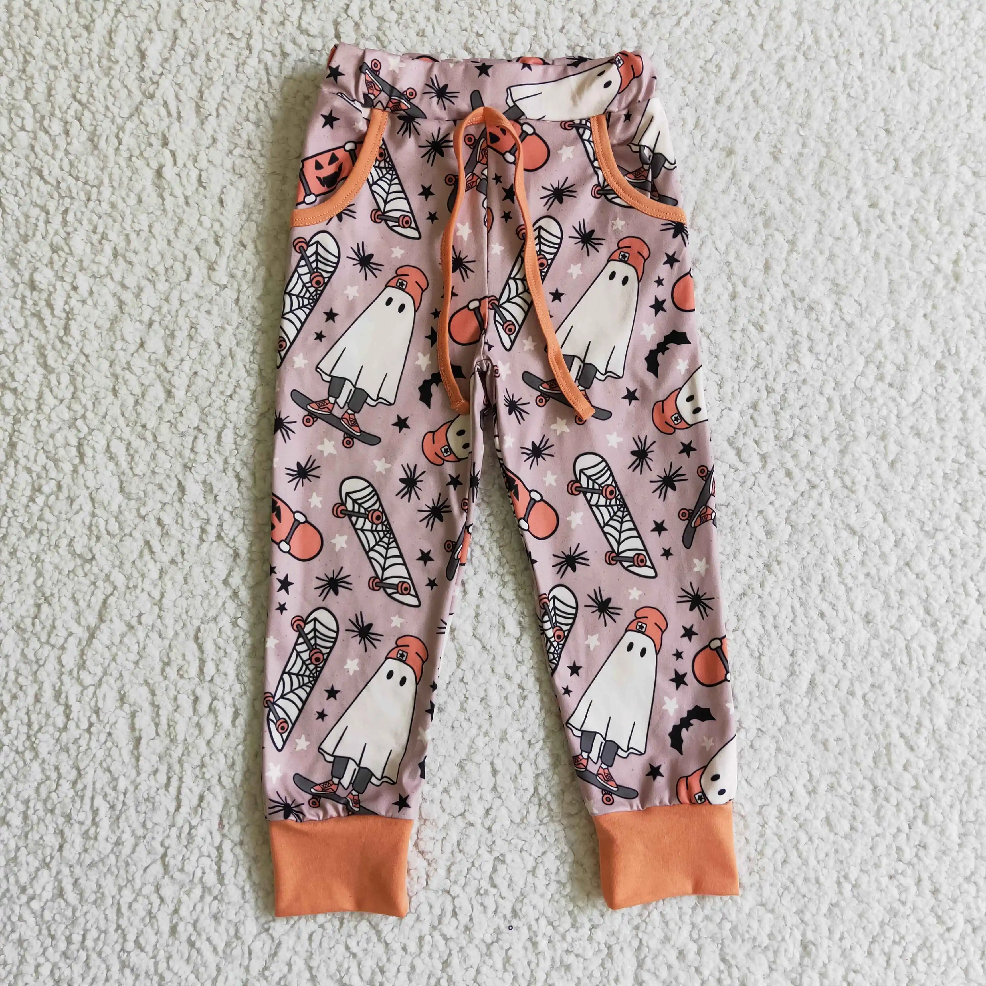 

H​ot Sale Wholesale RTS Ghost Pattern Baby Cotton Long Trousers Girls Toddler Pants Kids Halloween Clothing