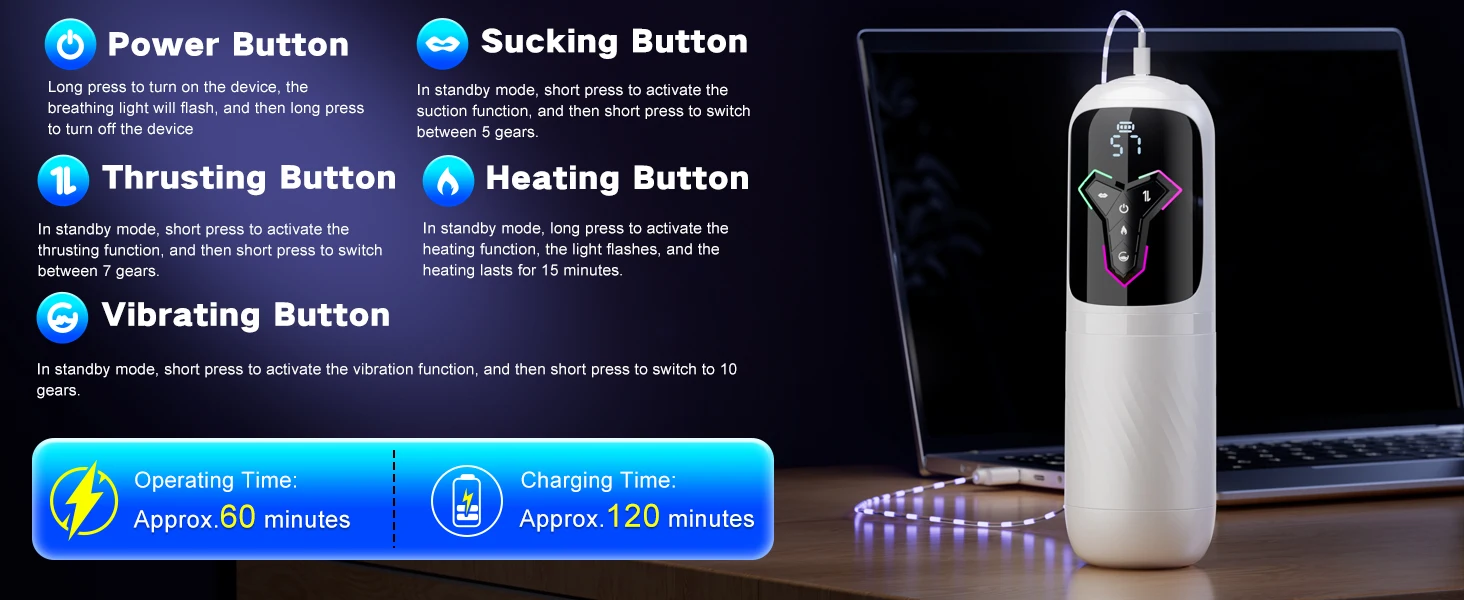 Suction massager feature image with magnetic heating from 25°C to 42°C and transparent cup view