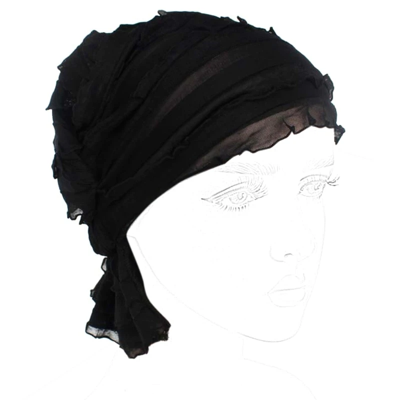 

Women Turban Ruffle Cap Vintage Beanie Headscarf Elastic Pleated Ruched Headwrap