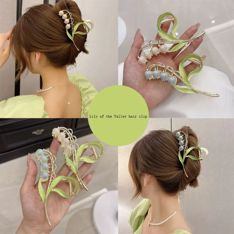 The New ~ super fairy temperament Lily of the Valley Shark Clip Hair Claw Clips For Women Headwear Claw Clip ins One word clip the new super fairy temperament gold silver rose tassel hair clip clips for women headwear claw clip ins one word clip decorate