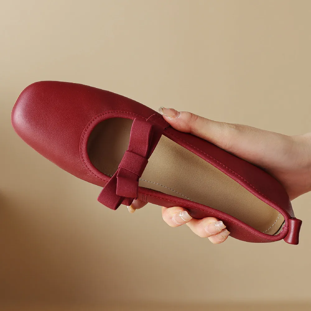 

Женские балетки Мэри Джейн из натуральной кожи, Балетки с круглым носком, без застежек, милые мягкие удобные повседневные туфли-Эспадрильи с бантиком