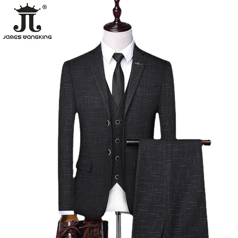 ( Jacket + Vest + Pants ) Checker Casual Business Office Mens Suit Set of Three and Two Groom Wedding Dress Plaid Suit Male