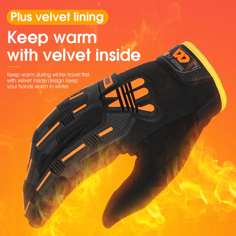 WEST BIKING Plus Velvet Protective Functional Glove Warm Winter Motor Glove Touchscreen Cycling Gloves Thermal Outdoor Ski Glove