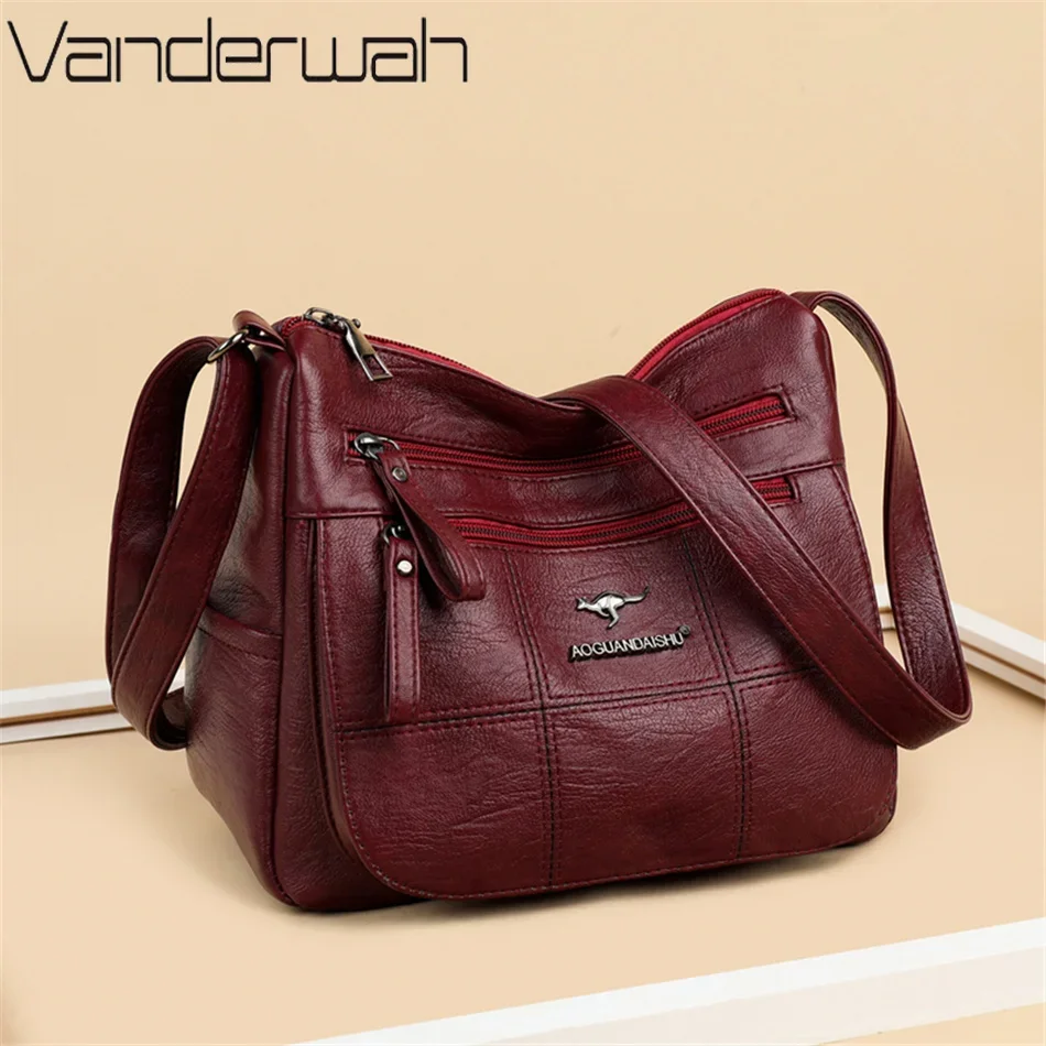 Many Pockets Shoulder Crossbody Bags Women Brand Leather Ladies Designr Handbags Summer Style Messenger Bags Sac A Main