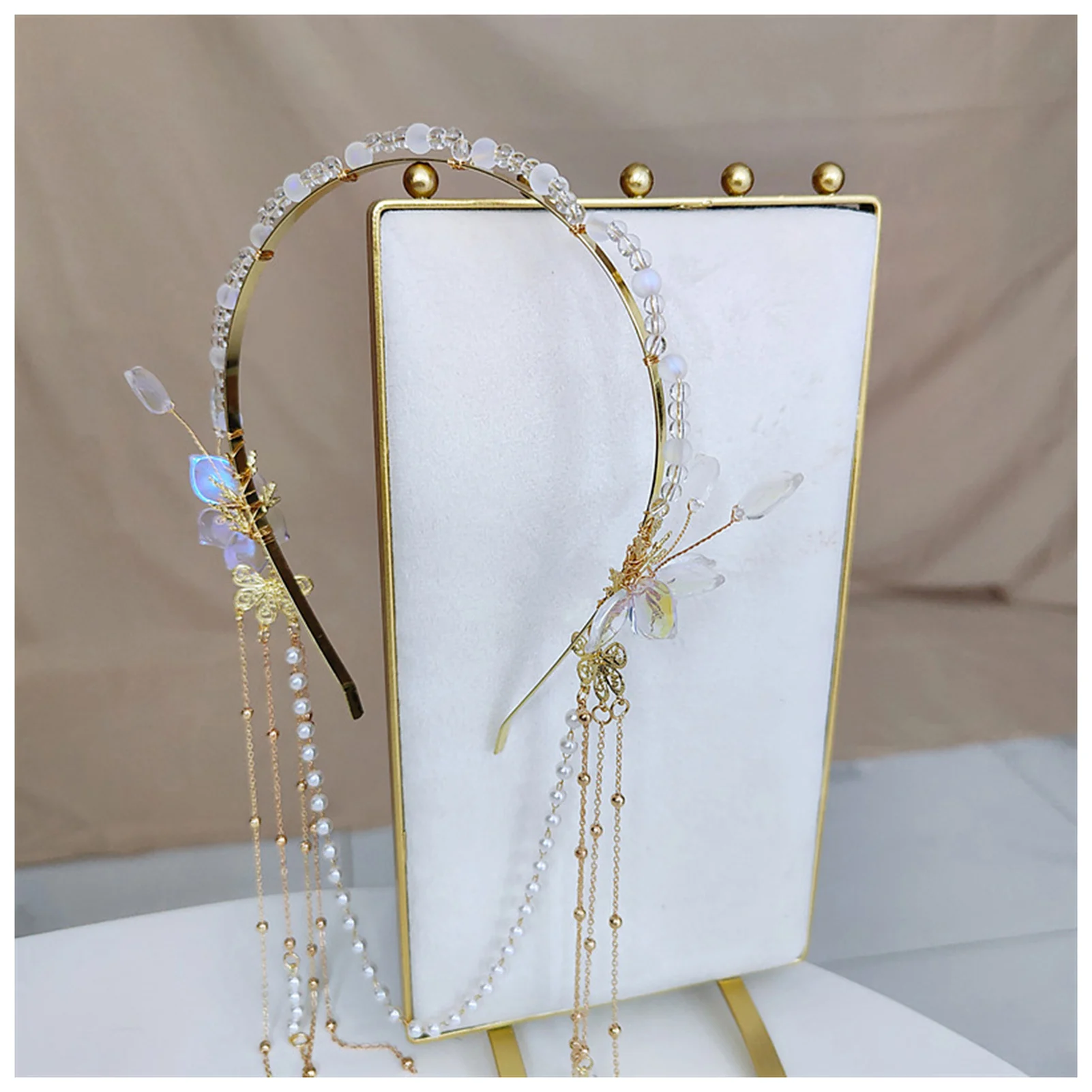 

Элегантные цветочные повязки на голову, длинные жемчужные бахромы, подвесные головные уборы, Женский костюм, аксессуары для волос